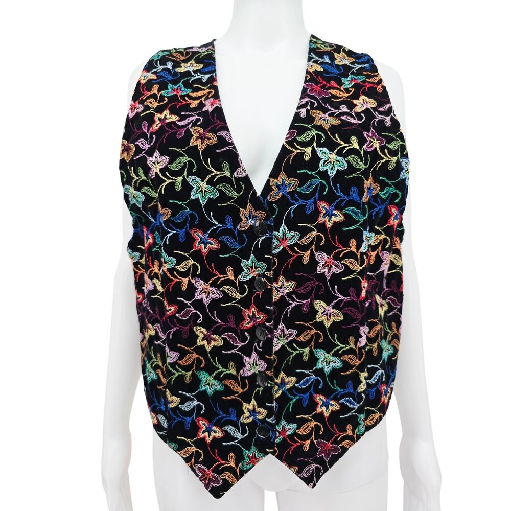 Vintage Women's Velvet Embroidered Vest Black L